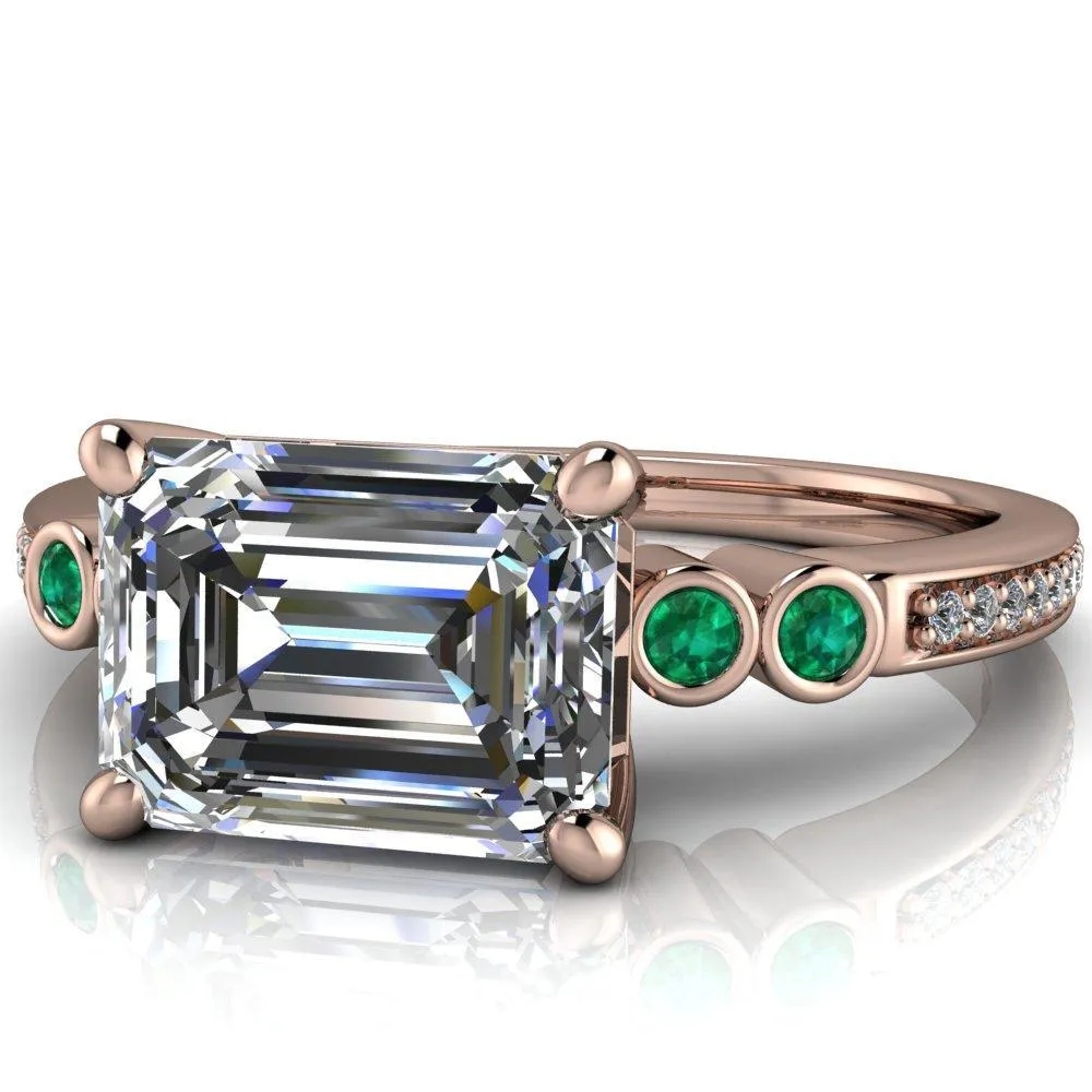 Philippa Emerald Moissanite 4 Emerald Sides 4 Prong Under Bezel Multi Stone Engagement Ring