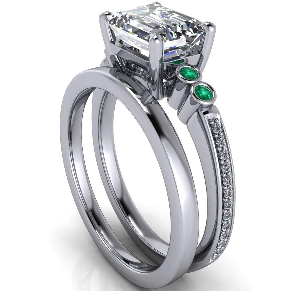 Philippa Emerald Moissanite 4 Emerald Sides 4 Prong Under Bezel Multi Stone Engagement Ring