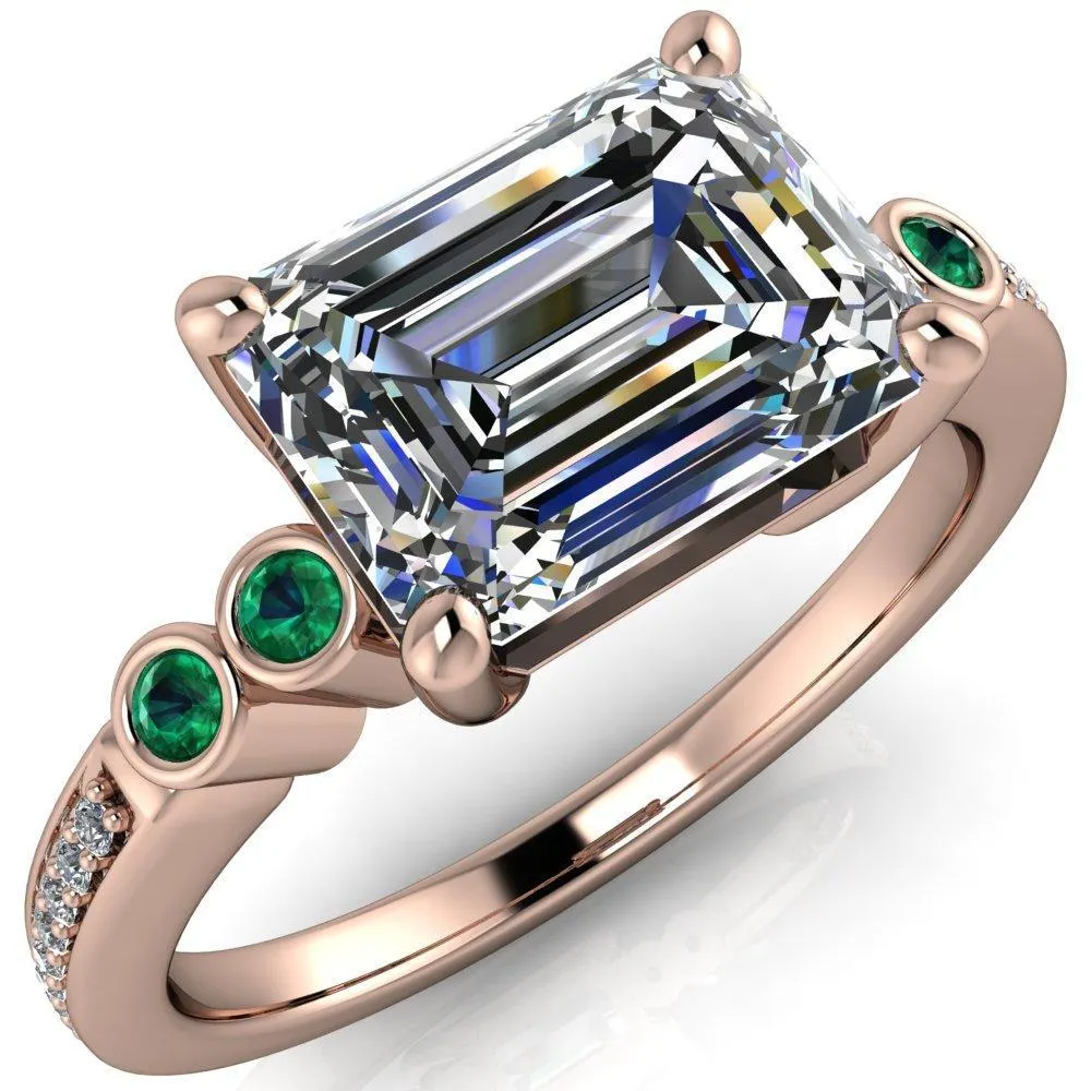 Philippa Emerald Moissanite 4 Emerald Sides 4 Prong Under Bezel Multi Stone Engagement Ring