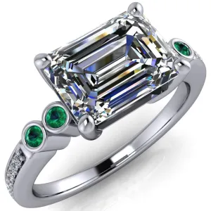 Philippa Emerald Moissanite 4 Emerald Sides 4 Prong Under Bezel Multi Stone Engagement Ring