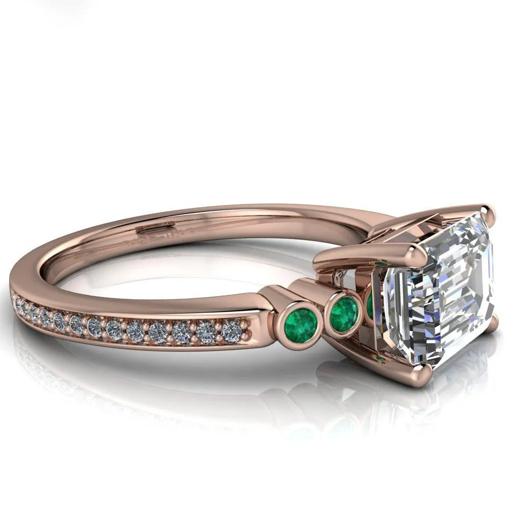 Philippa Emerald Moissanite 4 Emerald Sides 4 Prong Under Bezel Multi Stone Engagement Ring