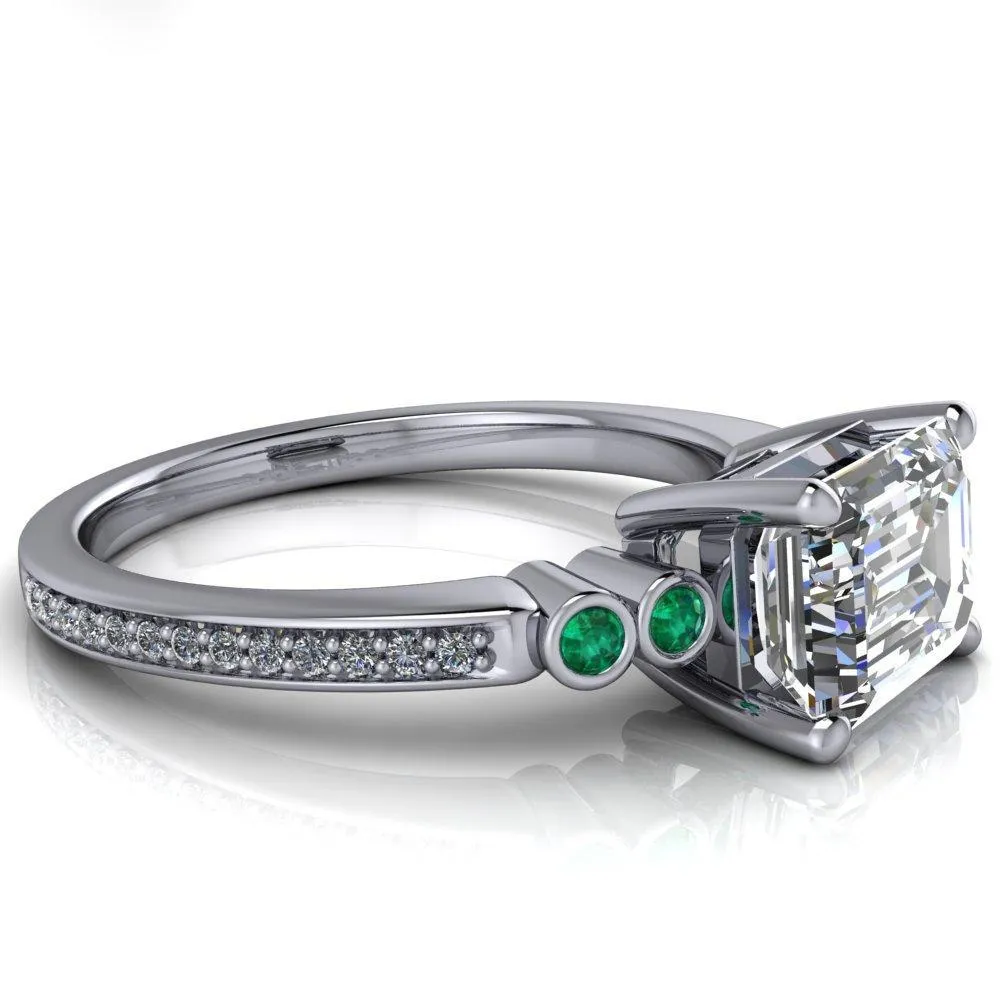 Philippa Emerald Moissanite 4 Emerald Sides 4 Prong Under Bezel Multi Stone Engagement Ring