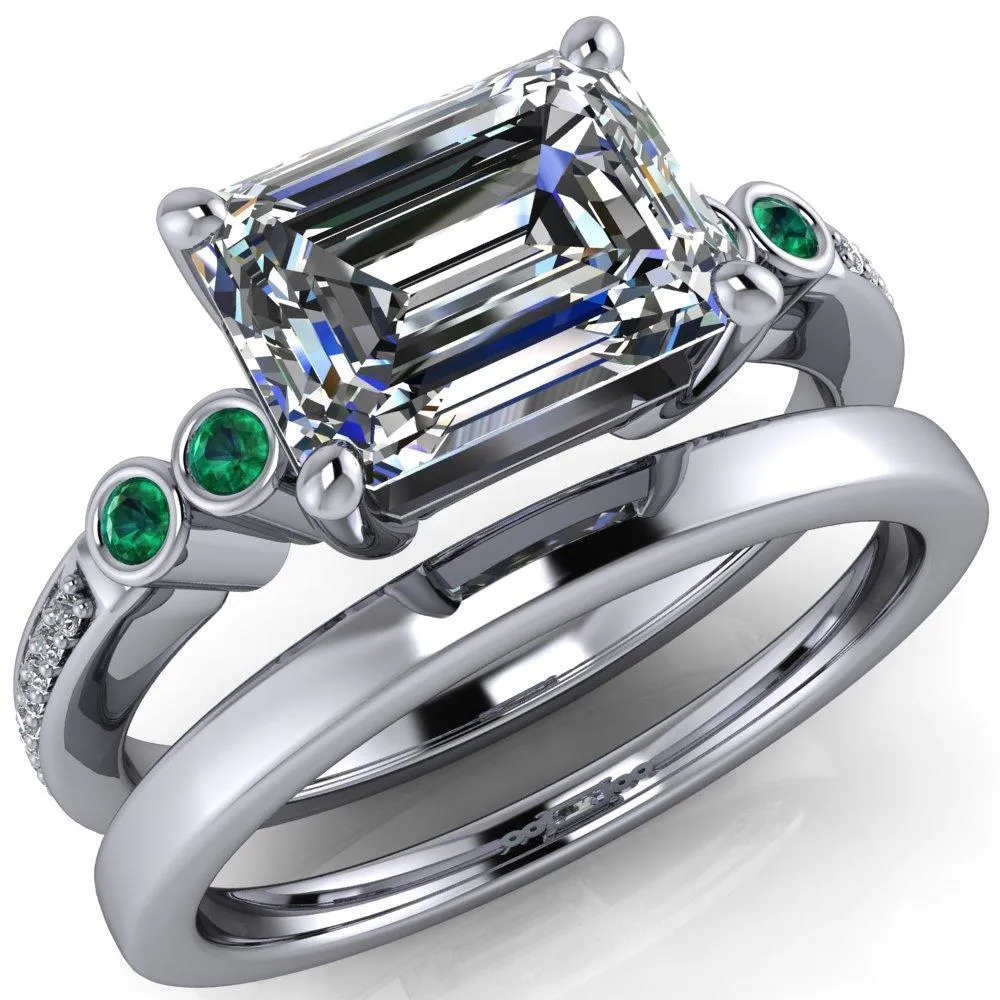 Philippa Emerald Moissanite 4 Emerald Sides 4 Prong Under Bezel Multi Stone Engagement Ring