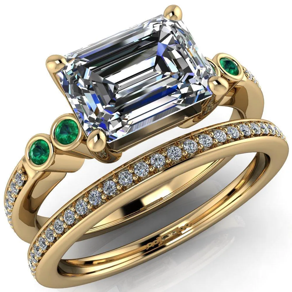 Philippa Emerald Moissanite 4 Emerald Sides 4 Prong Under Bezel Multi Stone Engagement Ring