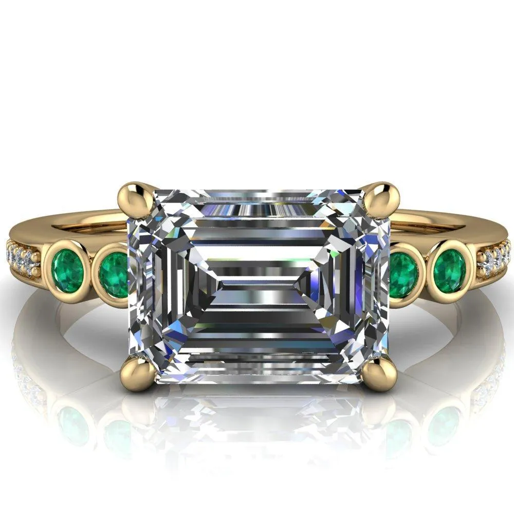 Philippa Emerald Moissanite 4 Emerald Sides 4 Prong Under Bezel Multi Stone Engagement Ring