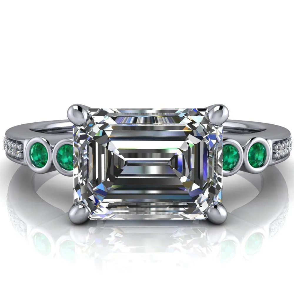 Philippa Emerald Moissanite 4 Emerald Sides 4 Prong Under Bezel Multi Stone Engagement Ring