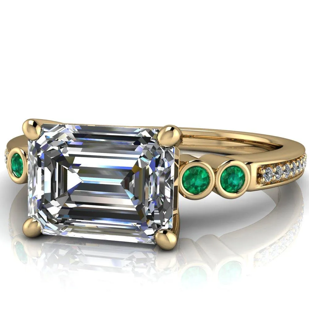 Philippa Emerald Moissanite 4 Emerald Sides 4 Prong Under Bezel Multi Stone Engagement Ring