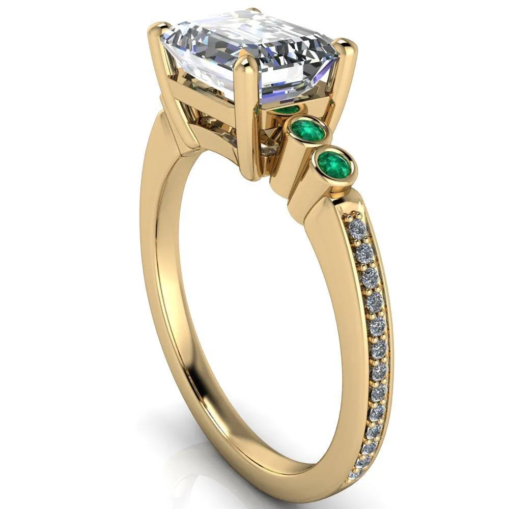 Philippa Emerald Moissanite 4 Emerald Sides 4 Prong Under Bezel Multi Stone Engagement Ring