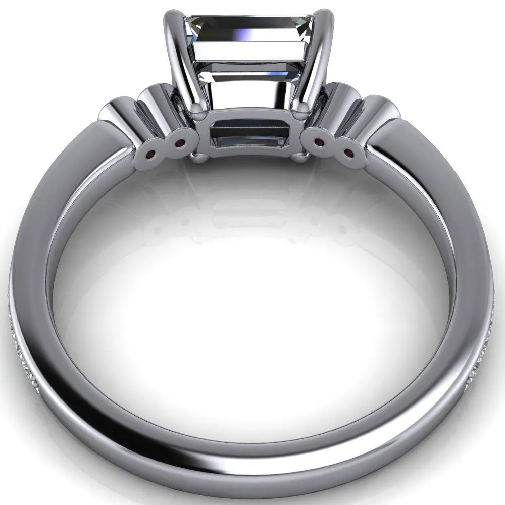Philippa Emerald Moissanite 4 Padparadscha Sapphire Sides 4 Prong Under Bezel Multi Stone Engagement Ring