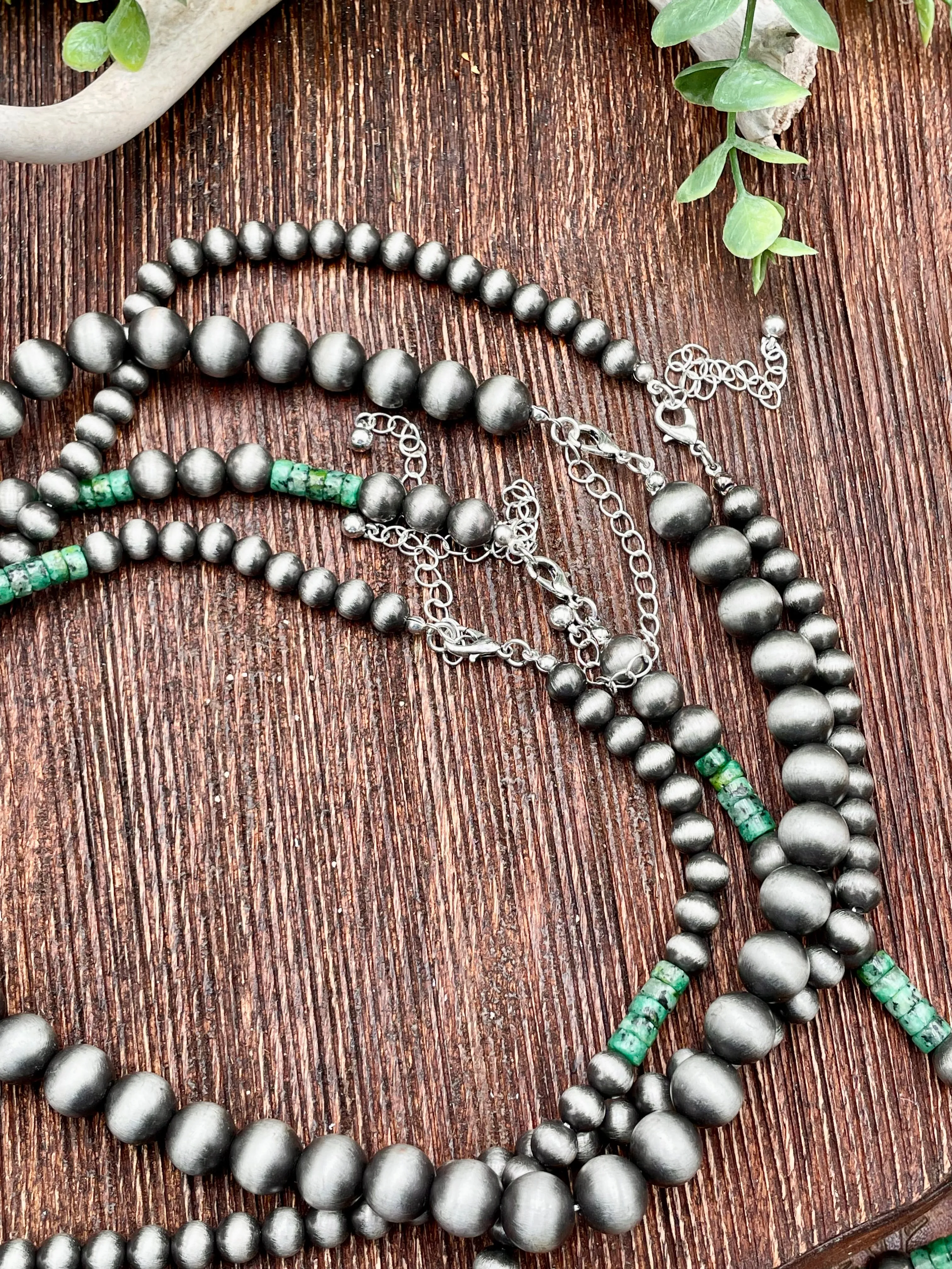 Pierre 4 Strand Navajo & Green Turquoise Cylinder Bead Necklace Set
