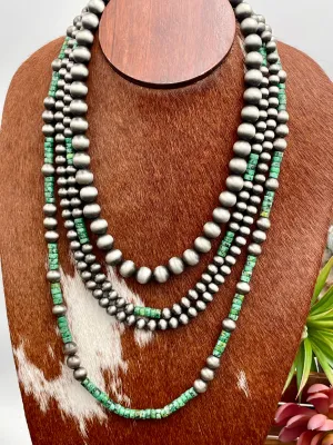 Pierre 4 Strand Navajo & Green Turquoise Cylinder Bead Necklace Set