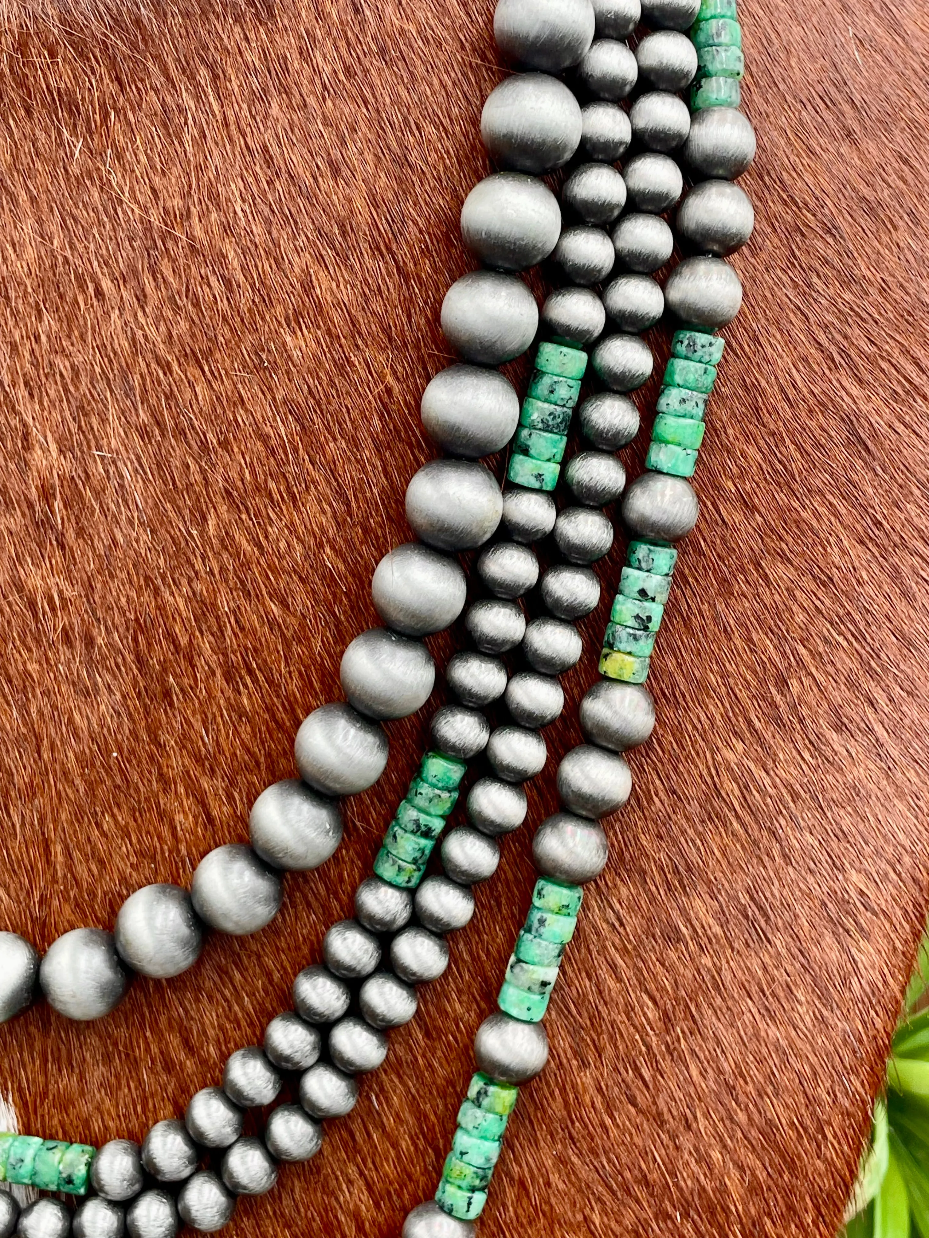 Pierre 4 Strand Navajo & Green Turquoise Cylinder Bead Necklace Set
