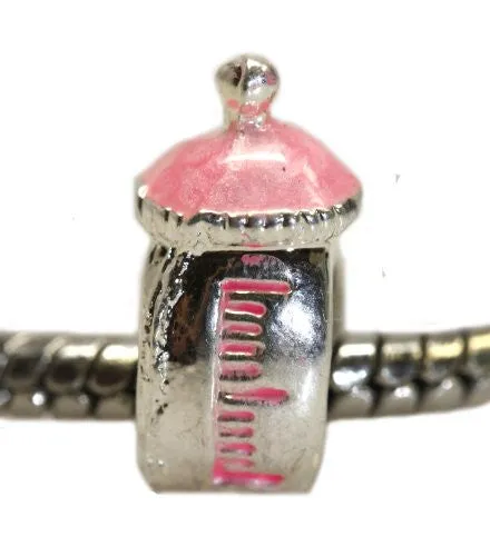 Pink Baby Bottle For Snake Chain Charm Bracelet