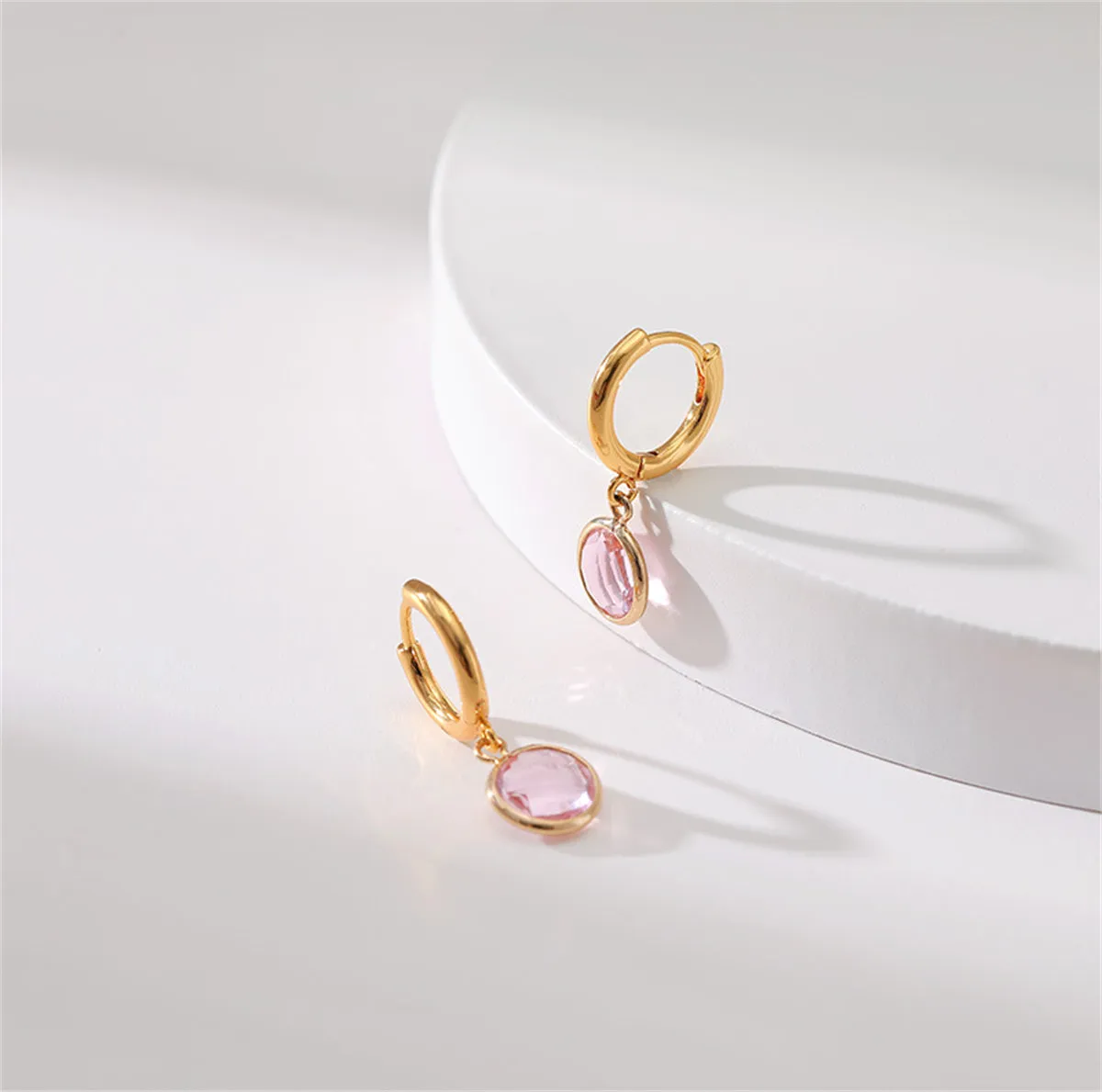 Pink Crystal & 18K Gold-Plated Round Huggie Earrings