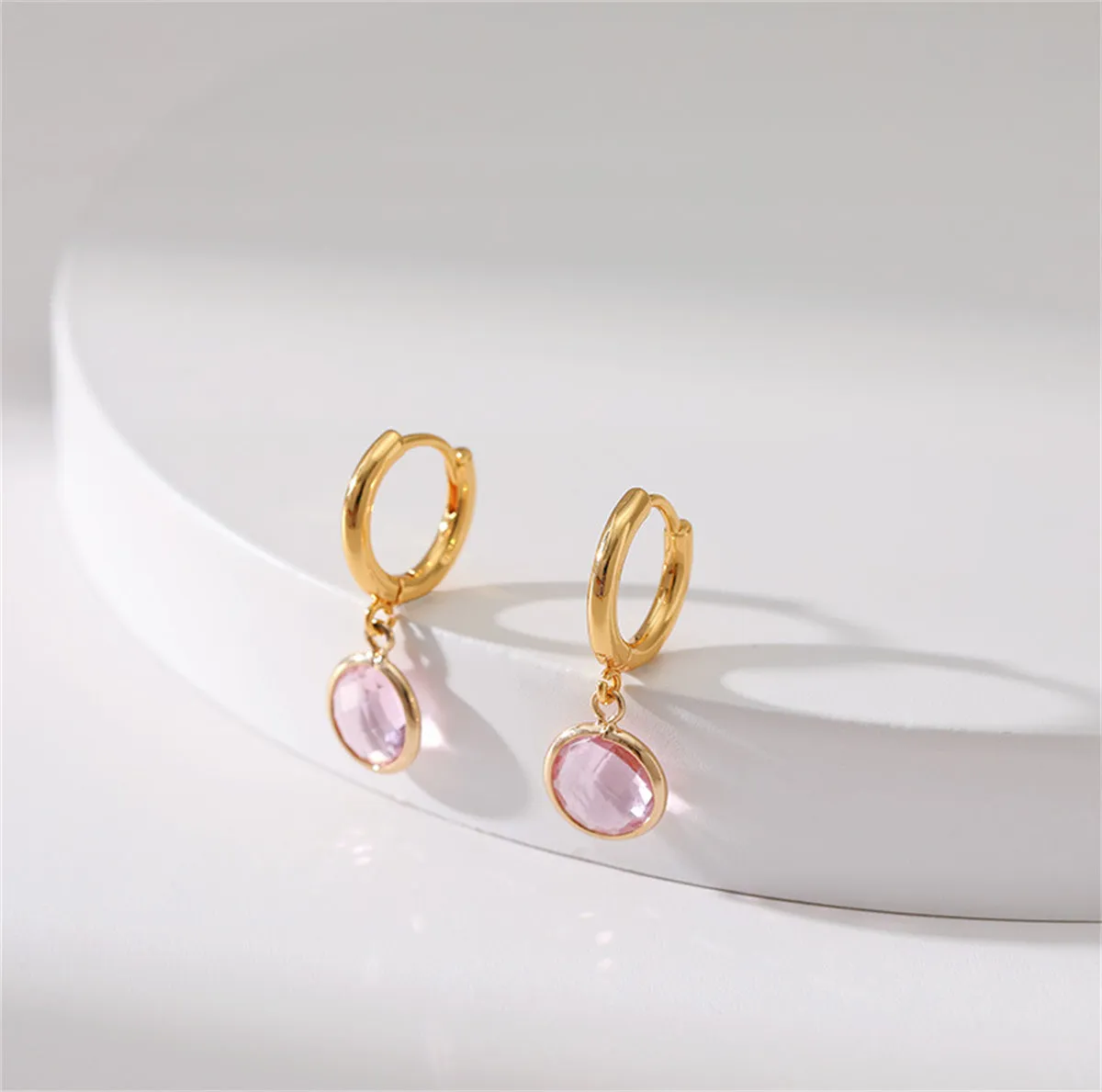 Pink Crystal & 18K Gold-Plated Round Huggie Earrings