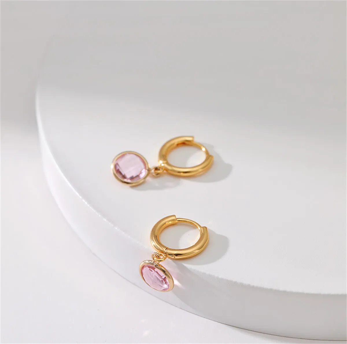 Pink Crystal & 18K Gold-Plated Round Huggie Earrings