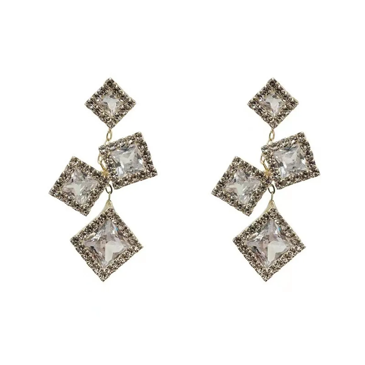 Pink Crystal & Cubic Zirconia 18K Gold-Plated Square Cluster Drop Earrings