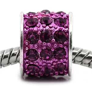 Pink Cylinder Charm w/  Rhinestones Charm Bead Spacer For Snake Charm Bracelet