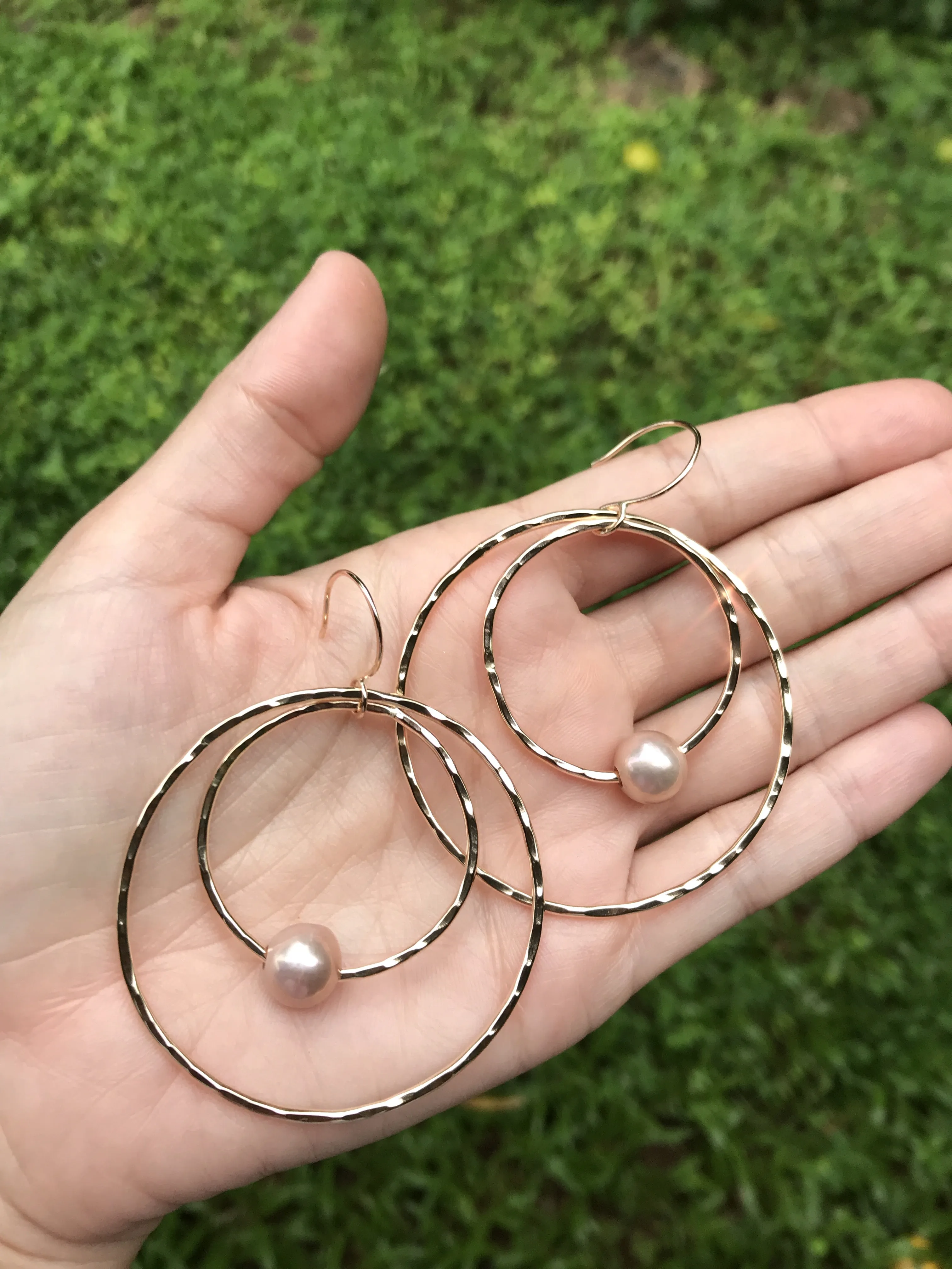 Pink Edison Pearl Hoop within a Hoop Earrings