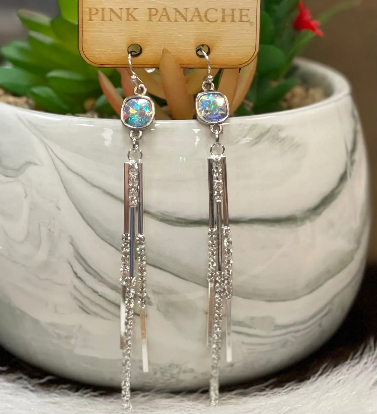 Pink Panache Silver AB Swarovski Crystal Dangle Earrings