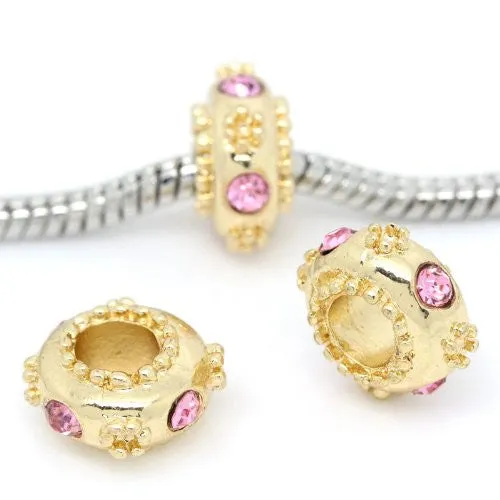 Pink  Rhinestone Flower Spacer European Bead Compatible for Most European Snake Chain Bracelet