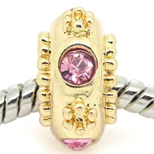 Pink  Rhinestone Flower Spacer European Bead Compatible for Most European Snake Chain Bracelet