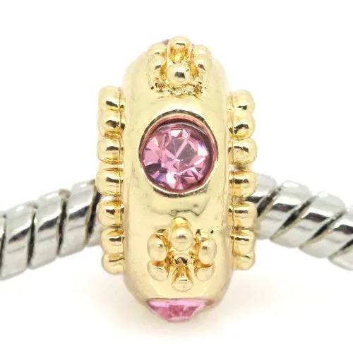 Pink  Rhinestone Flower Spacer European Bead Compatible for Most European Snake Chain Bracelet