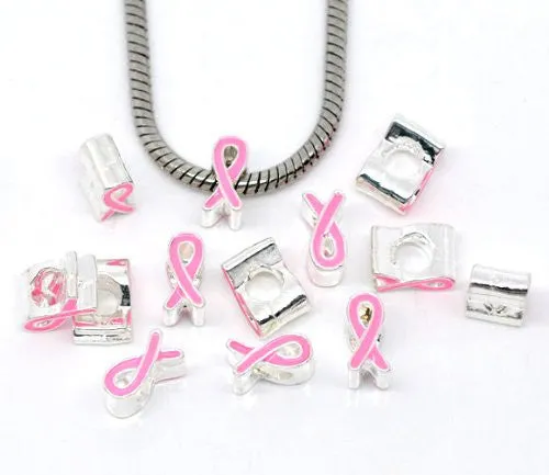 Pink Ribbon Awarness European Bead Compatible for Most European Snake Chain Bracelet
