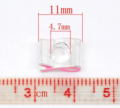 Pink Ribbon Awarness European Bead Compatible for Most European Snake Chain Bracelet