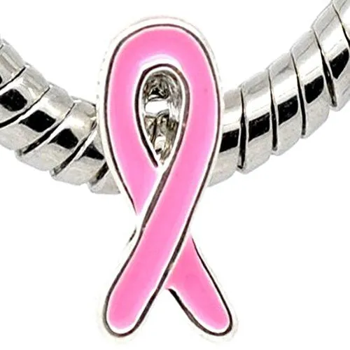 Pink Ribbon Awarness European Bead Compatible for Most European Snake Chain Bracelet