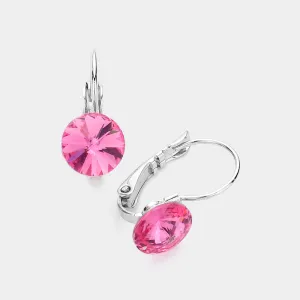 Pink Round Crystal Lever Back Pageant Earrings | Interview Earrings |  376378