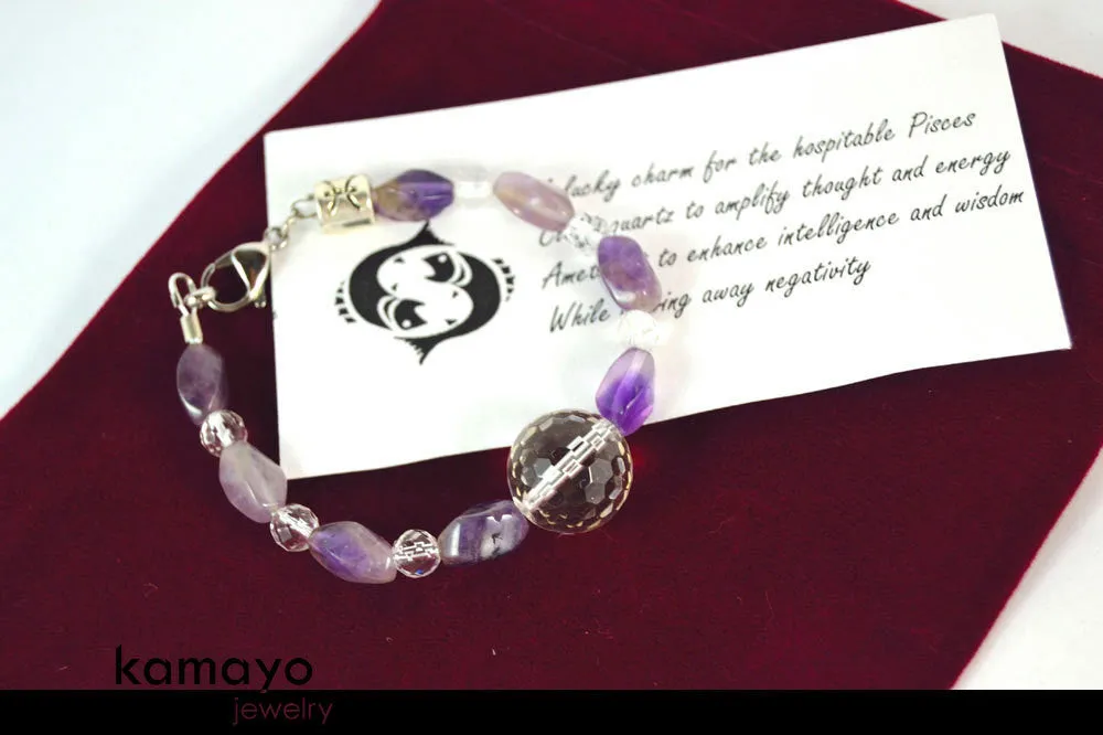 PISCES BRACELET - Clear Quartz and Amethyst Beads