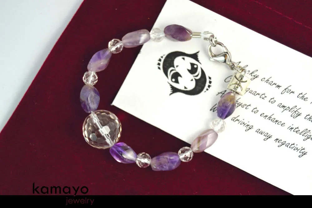 PISCES BRACELET - Clear Quartz and Amethyst Beads