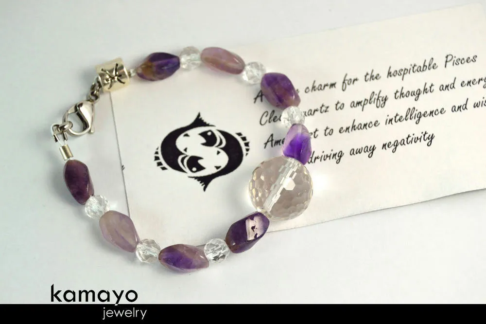 PISCES BRACELET - Clear Quartz and Amethyst Beads