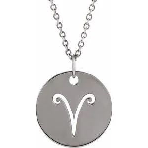 Platinum Aries Zodiac Disc 16-18" Necklace