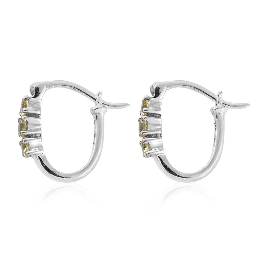 Platinum over Sterling Silver Brazilian Canary Chrysoberyl Hoop Earrings