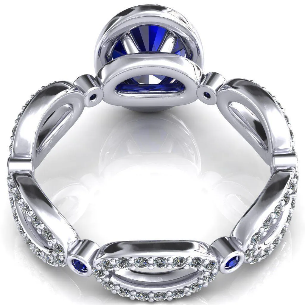 Polaris Oval Blue Sapphire Diamond Halo Full Eternity Blue Sapphire Bezel Diamond Accent Ring