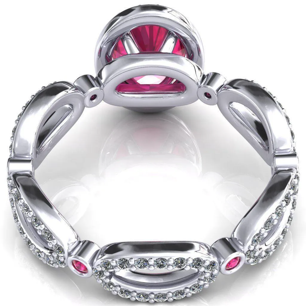 Polaris Oval Ruby Diamond Halo Full Eternity Ruby Bezel Diamond Accent Ring