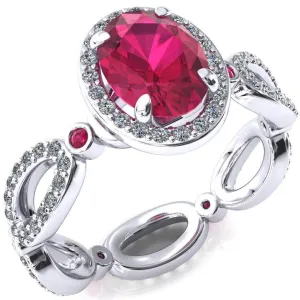 Polaris Oval Ruby Diamond Halo Full Eternity Ruby Bezel Diamond Accent Ring