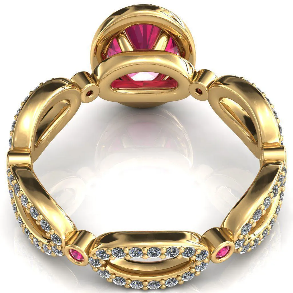 Polaris Oval Ruby Diamond Halo Full Eternity Ruby Bezel Diamond Accent Ring