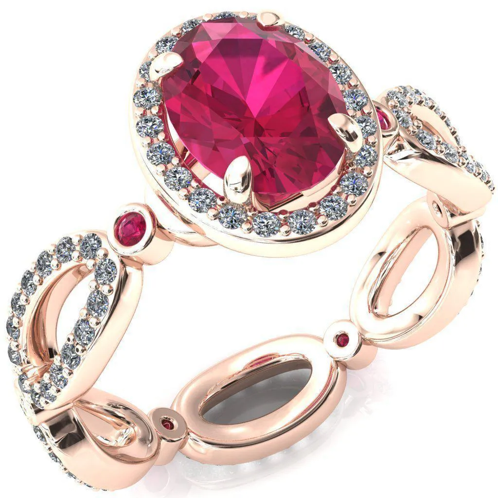 Polaris Oval Ruby Diamond Halo Full Eternity Ruby Bezel Diamond Accent Ring