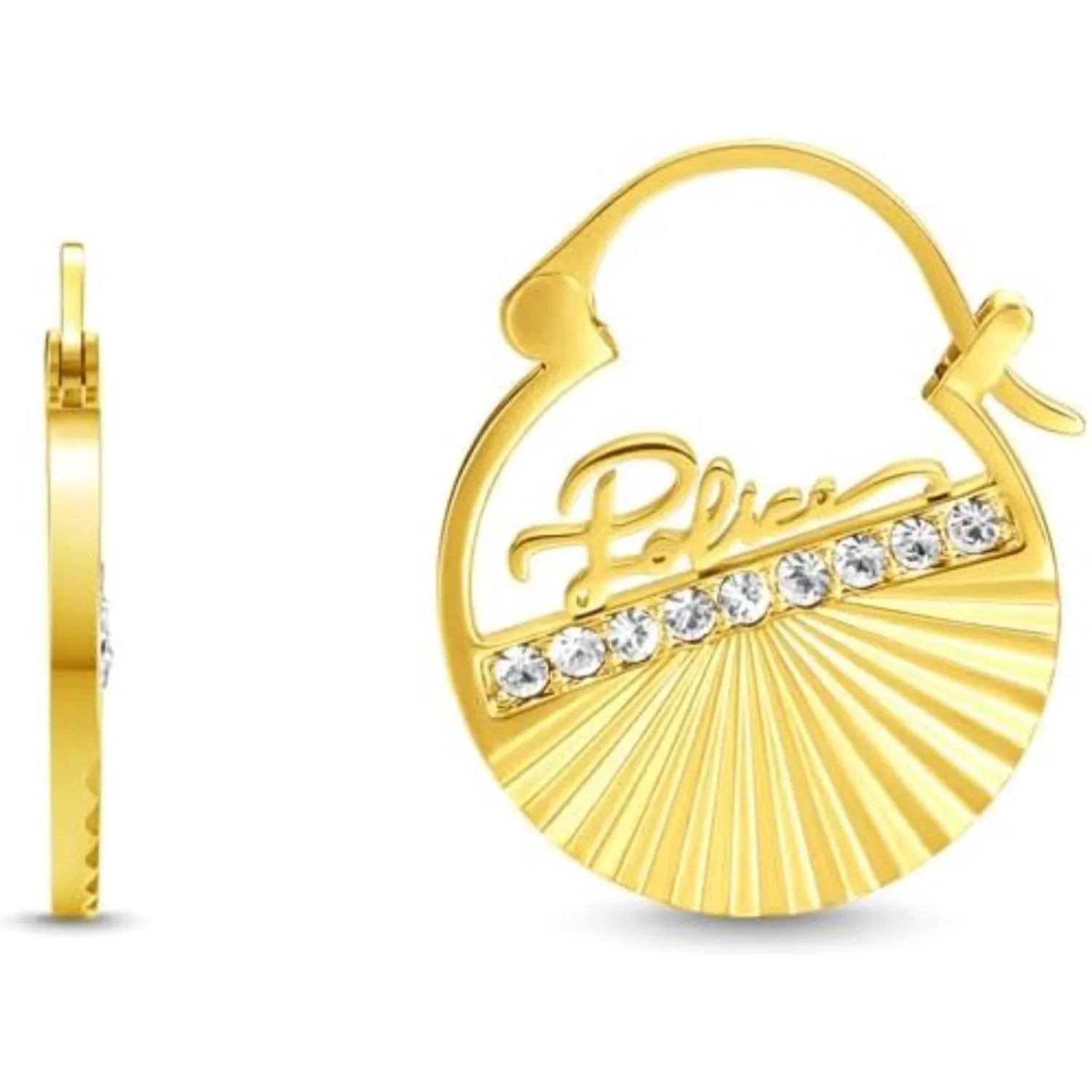 Police Seashell Ladies Gold Plated Earrings with Crystals