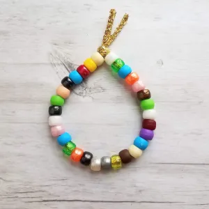 Pony Bead Bracelet, colorful bead bracelet, cord bracelet, faux glass bracelet, chunky bracelet, VSCO girl, assorted color big crow bead