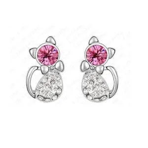 Poppy Fashion Platinum Plating Austrian Crystal Element Cat Studs Earrings