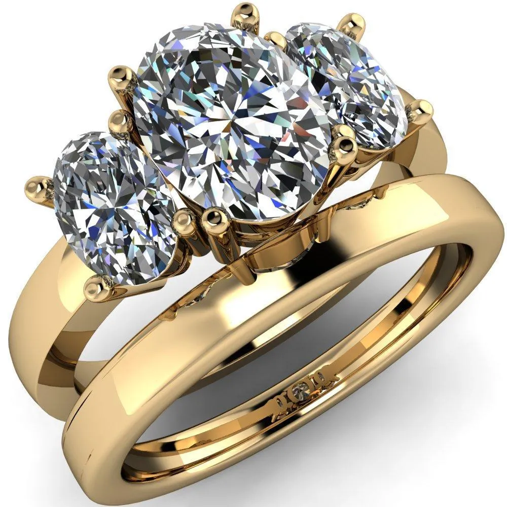 Prescott Oval Center Stone 3 Stone Under Bezel Engagement Ring