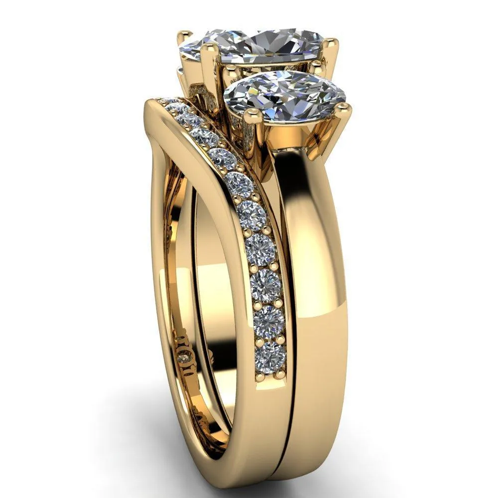Prescott Oval Center Stone 3 Stone Under Bezel Engagement Ring