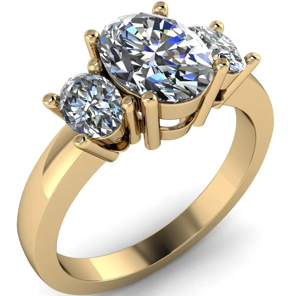 Prescott Oval Center Stone 3 Stone Under Bezel Engagement Ring