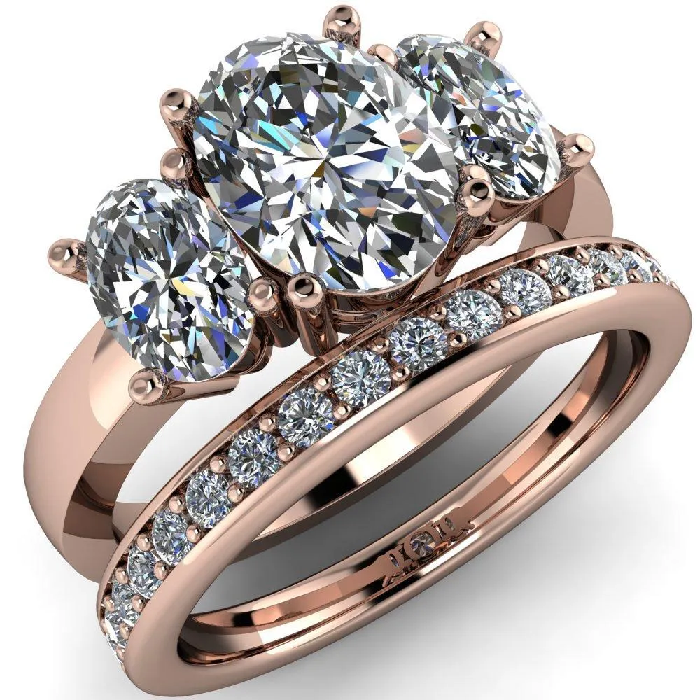 Prescott Oval Center Stone 3 Stone Under Bezel Engagement Ring