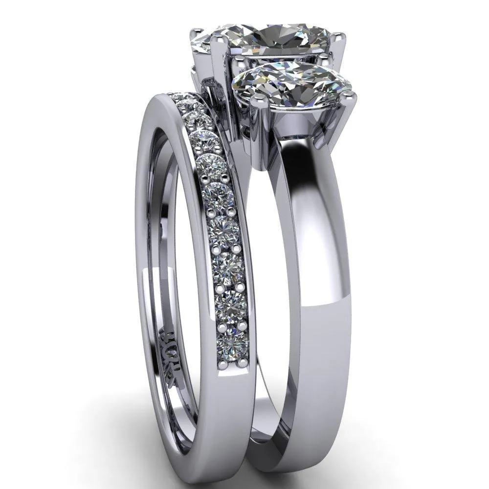 Prescott Oval Center Stone 3 Stone Under Bezel Engagement Ring