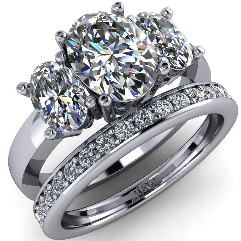 Prescott Oval Center Stone 3 Stone Under Bezel Engagement Ring